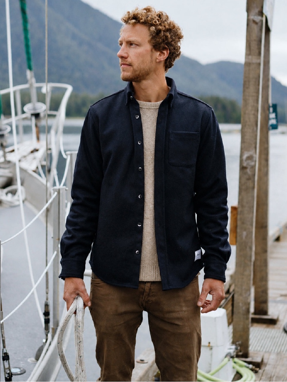 ANIAN Modern Melton Shirt - size large - navy